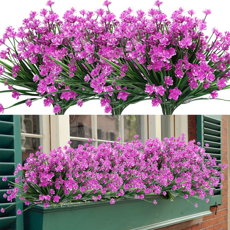 HAPLIA 8 Bundles Artificial Flowers, Fake Artificial Greenery UV Resistant No Fade Faux Plastic Plants for Wedding Bridle Bouquet Indoor Outdoor Home Garden Kitchen Office Table Vase (White)